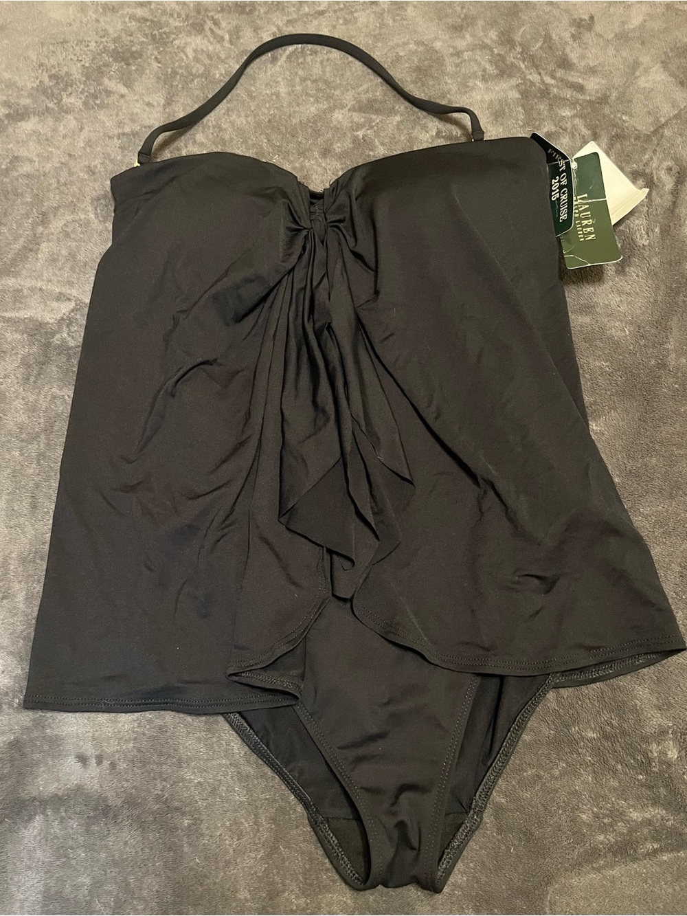 Lauren Ralph Lauren Black Twist-Front One-Piece Swim with Draped Overlay